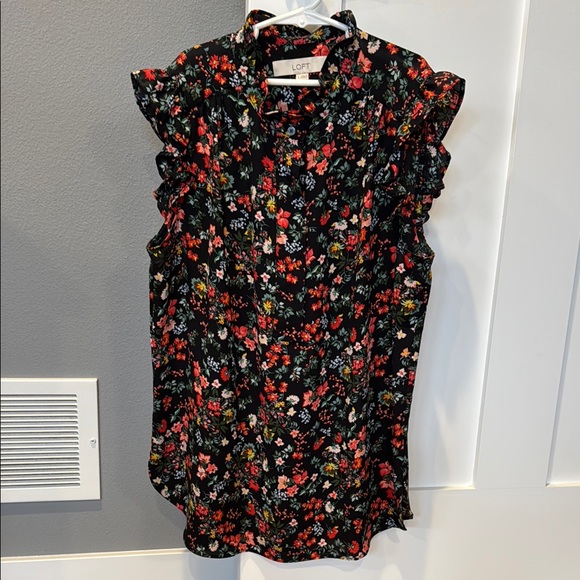 LOFT - Ruffle Neck and Sleeveless Ruffle Detail, Button Down Shell - Picture 1 of 4